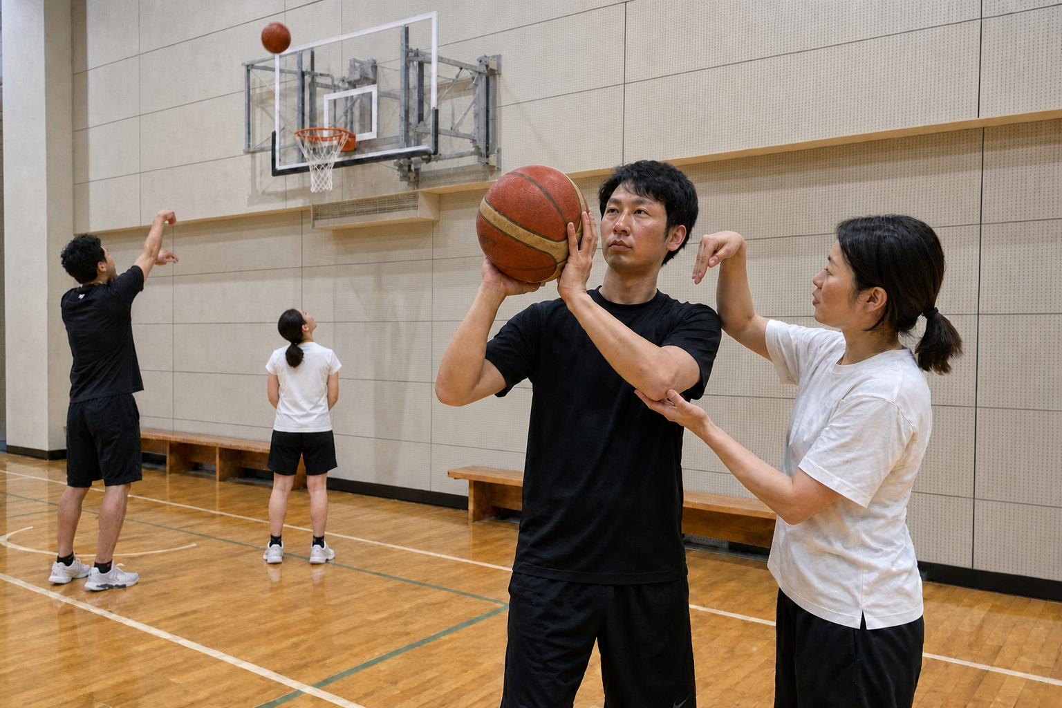 シュートフォームを教え合うメンバー
