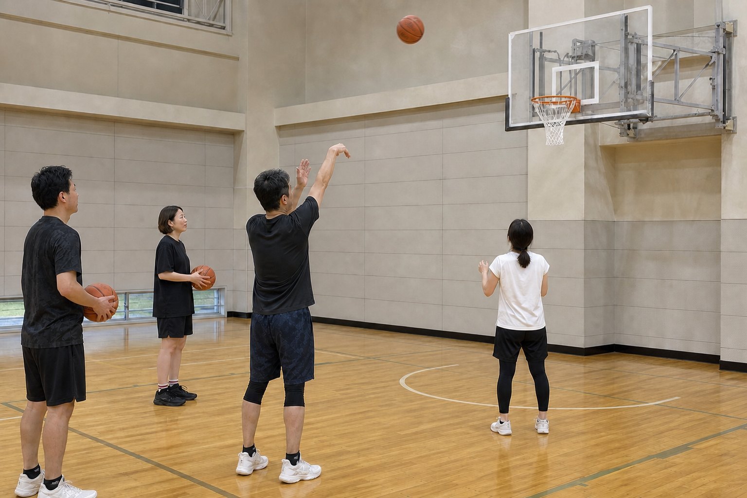 順番にシュート練習をするメンバー